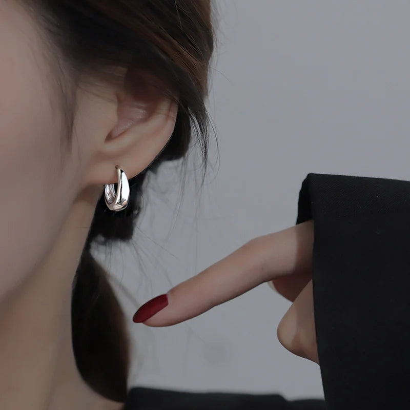 925 Sterling Silver Hot Sale Korean geometric hoop Earrings Simple Temperament Exquisite Hot Semale Sexy Jewelry Gift