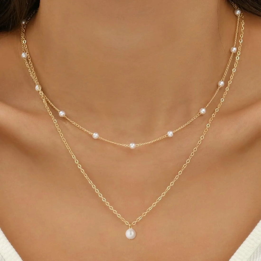 Gold Pearl Necklace for Women K Gold Plated Layered Pearl Necklaces for Women Trendy Pearl Necklace for Women Gold Jewelry Gifts