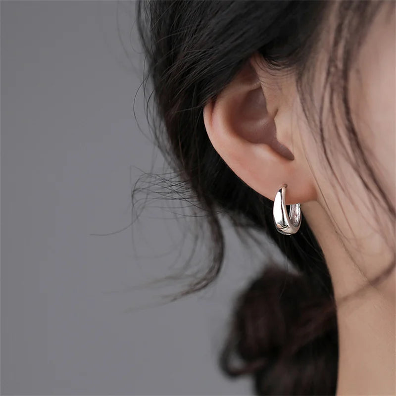 925 Sterling Silver Hot Sale Korean geometric hoop Earrings Simple Temperament Exquisite Hot Semale Sexy Jewelry Gift