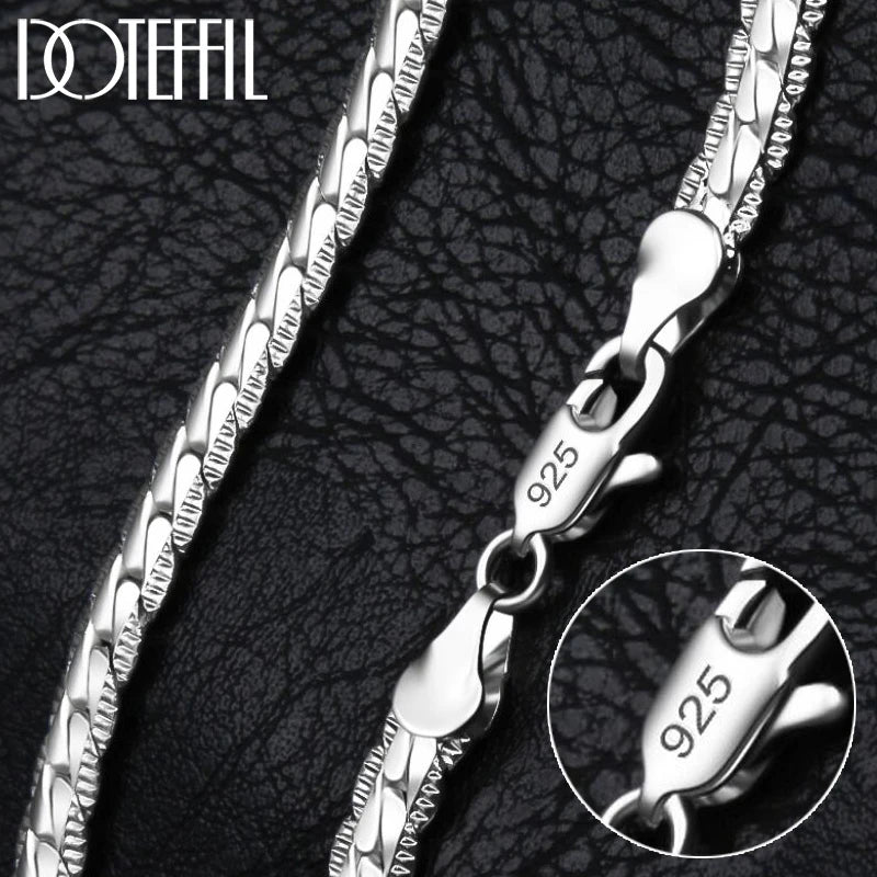 DOTEFFIL 925 Sterling Silver 6mm Side Chain 16/18/20/22/24 Inch Necklace For Woman Men Fashion Wedding Engagement Jewelry Gift