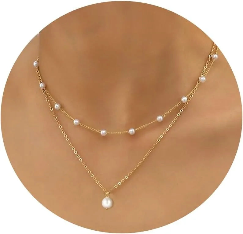 Gold Pearl Necklace for Women K Gold Plated Layered Pearl Necklaces for Women Trendy Pearl Necklace for Women Gold Jewelry Gifts