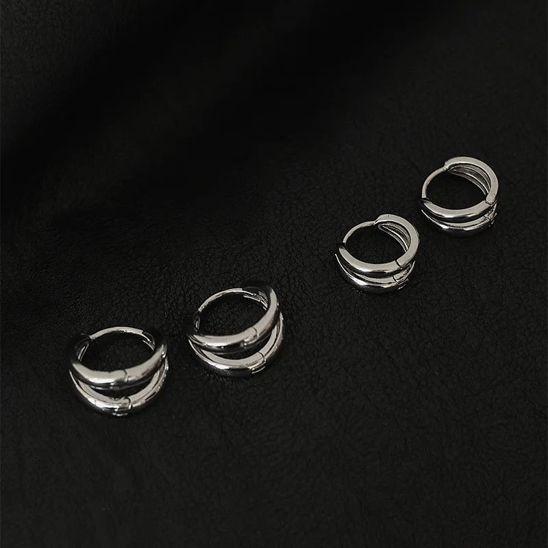 New Trendy Glossy Silver Plated Double Hoop Ring Copper Earrings for Women Men Couple Simple Niche Design Party Jewelry Gifts