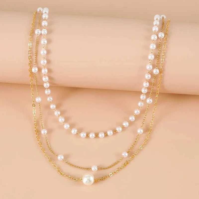 YWZIXLN Trend Elegant Jewelry Wedding Multilayer Pearl Necklace For Women Fashion White Imitation Pearl Choker Necklace N0323