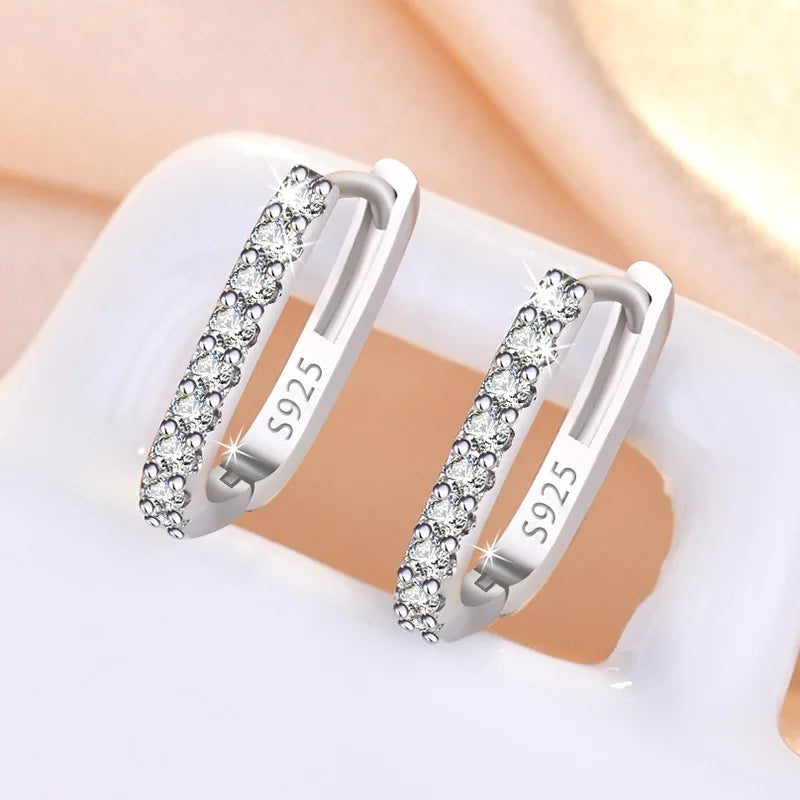 925 Sterling Silver Crystal Jewelry Fashion Zircon Circle Hoop Earrings For Woman New XY0179